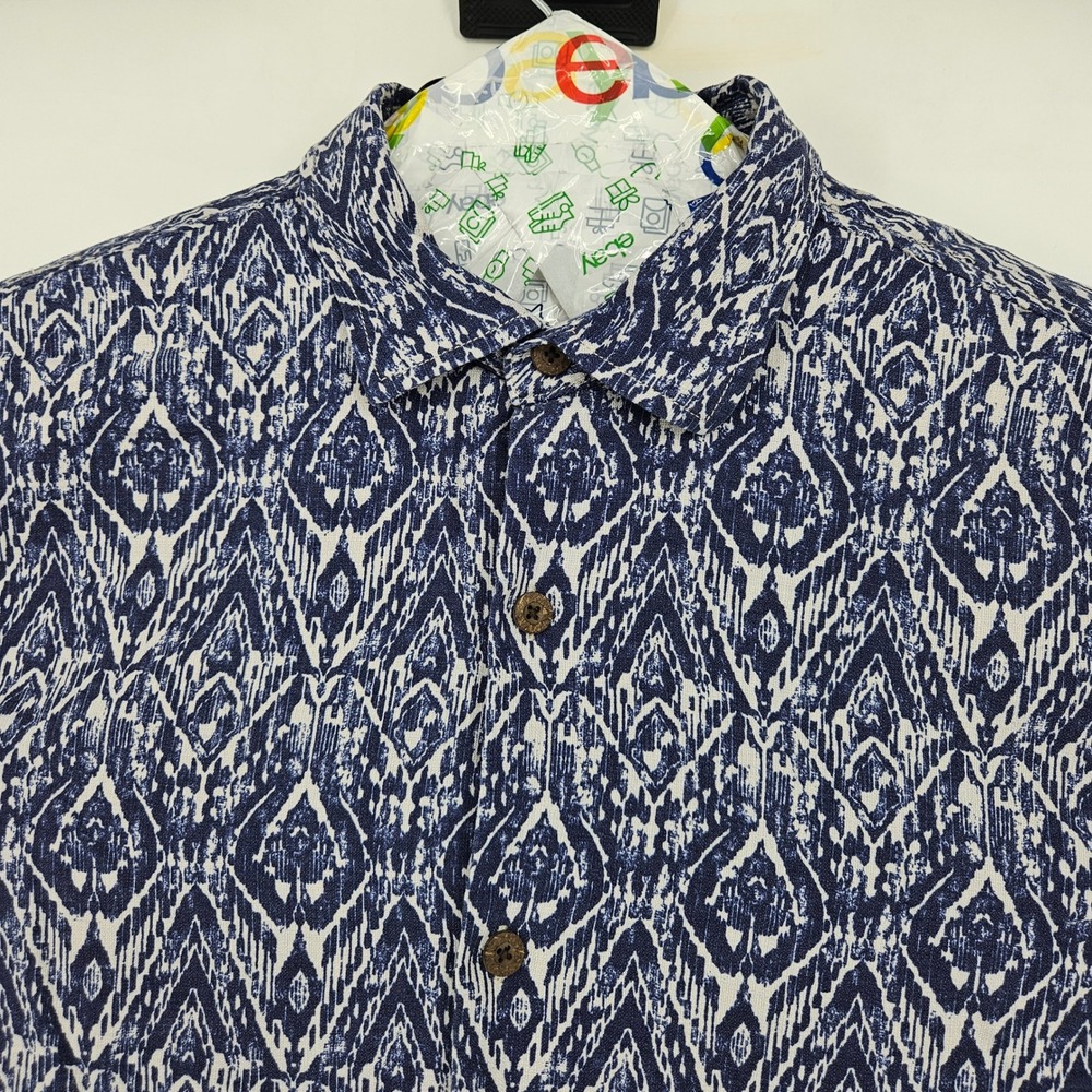 Tommy Bahama Shirt Mens Large Silk Blue Geometric Button Up Short Sleeve - Picture 2 of 10
